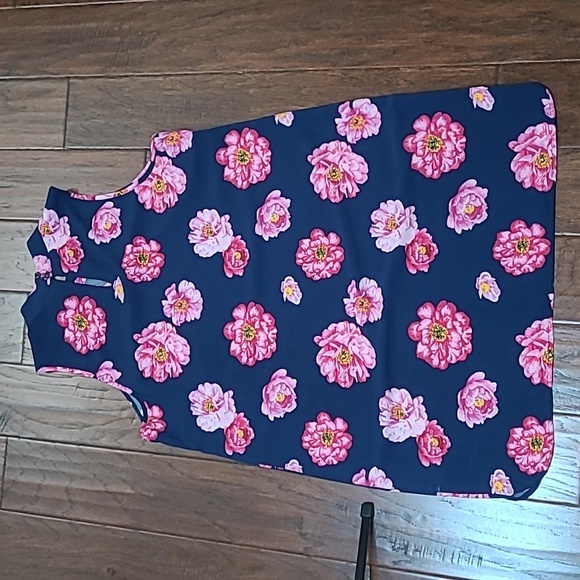 Mud Pie Sleeveless Navy Blue Dress with Pink Floral Design size Large - Picture 2 of 10